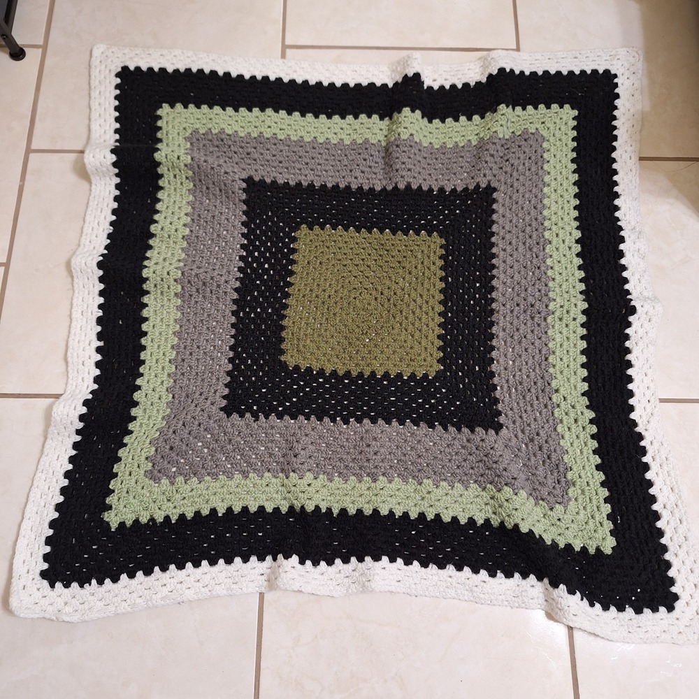 Vintage Handmade Crochet Square Afghan Throw 41x41 Farmhouse Cottagecore Granny